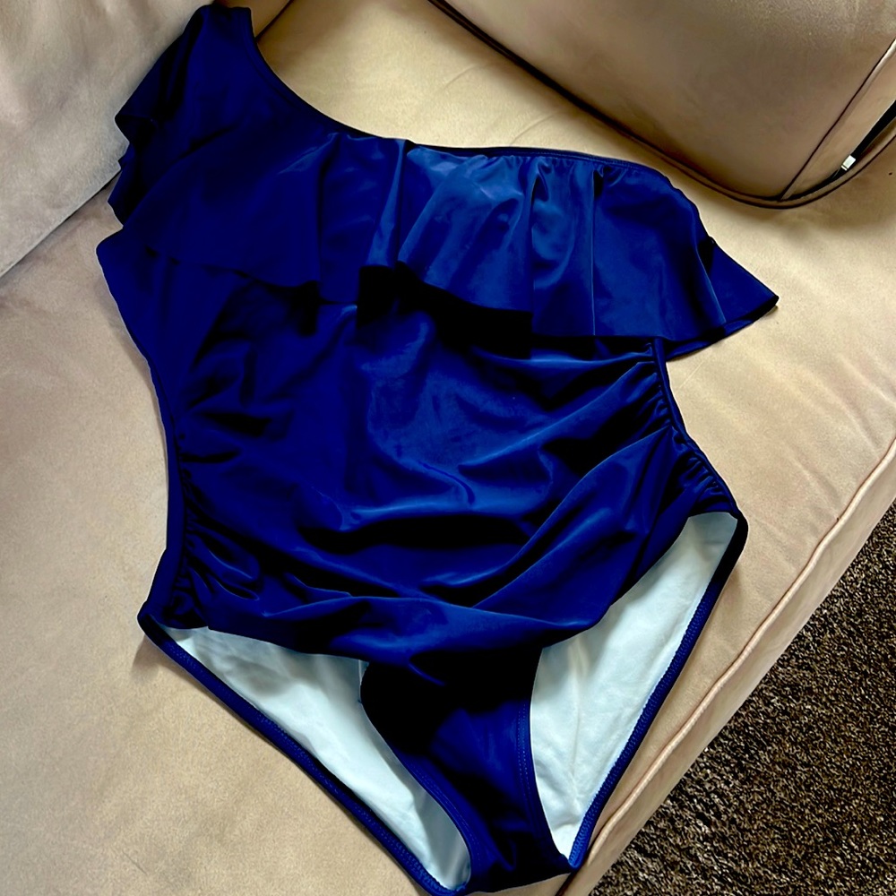 Blue one shoulder bathing suit
